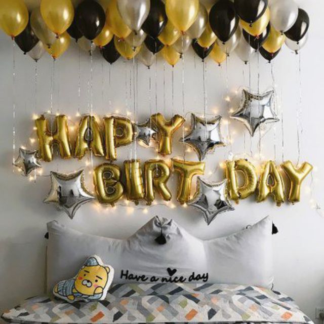 Set Bóng Trang Trí Sinh Nhật Tone Vàng Đen Y Hình Tặng Bơm Và Băng Keo | Shopee Việt Nam