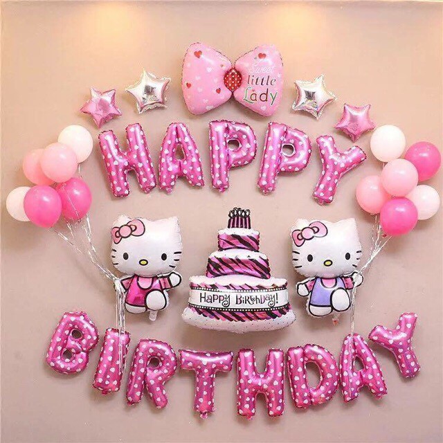 Combo Bong Bóng Trang Trí Sinh Nhật Chủ Đề Hello Kitty Dành Cho Bé Gái | Shopee Việt Nam