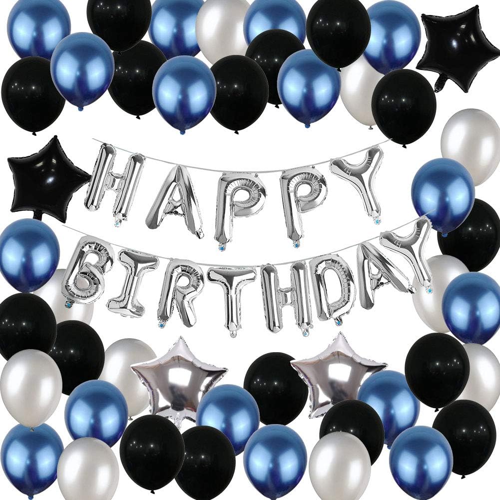 Amazon.com: Birthday Decorations,Birthday Party Supplies Silver Happy Birthday Balloons Banners Party Decorations Blue and Black for Women Men(69PCS): Toys & Games
