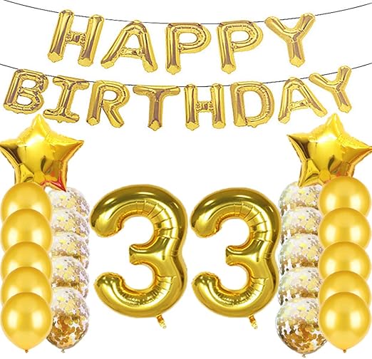 Amazon.com: Sweet 33th Birthday Decorations Party Supplies,Gold Number 33 Balloons,33th Foil Mylar Balloons Latex Balloon Decoration,Great 33th Birthday Gifts for Girls,Women,Men,Photo Props: Kitchen & Dining