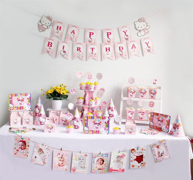 Bộ phụ kiện sinh nhật bé gái KITTY - Trang Trí Sinh Nhật Kool Style