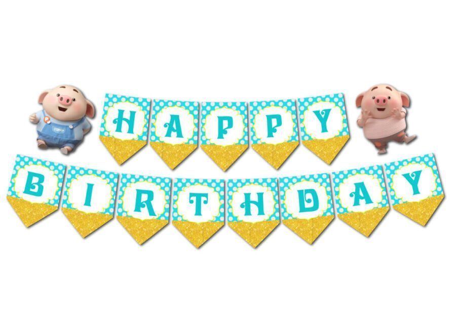 Tem dây chữ Happy Birthday bé heo trai